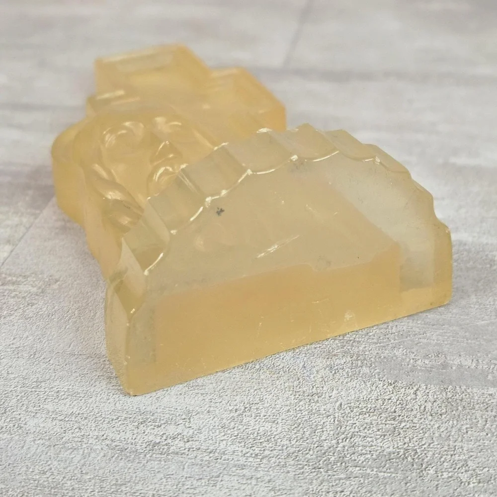 Vintage MCM Lucite Face Of Jesus Christ W. Cross Christian Crucifix Clear Yellow